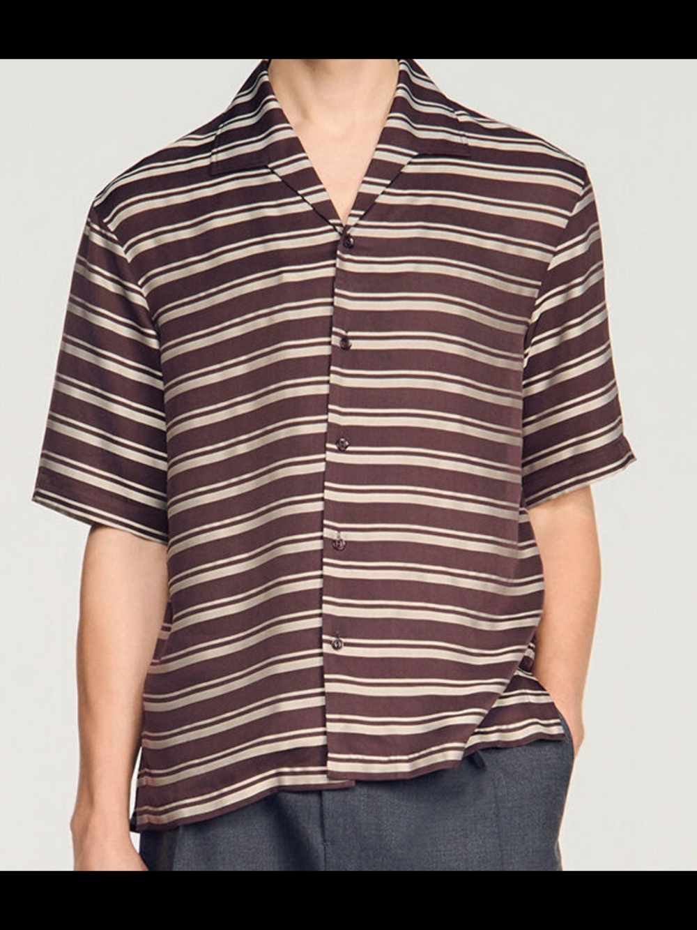 Sandro Paris Men's Brown Striped Short-Sleeve Button Shirt